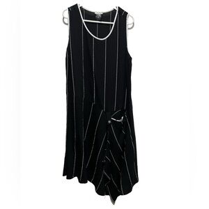 Crea Concept Black Linen Stripe Dress Italy Sleeveless Lagenlook Size 42 Zipper.